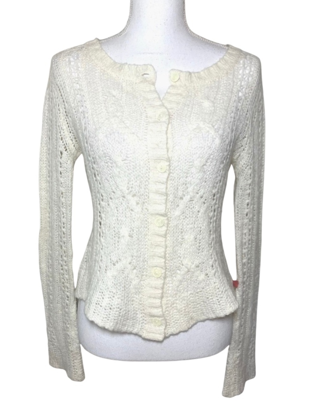 Roxy Cream Cardigan Lightweight Knit Crochet Sweater‎ Beach Women Size Medium
